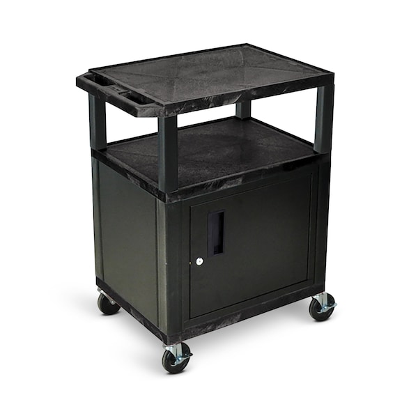 AV Cart - 34"H - Three Shelves with Cabinet - Black Legs